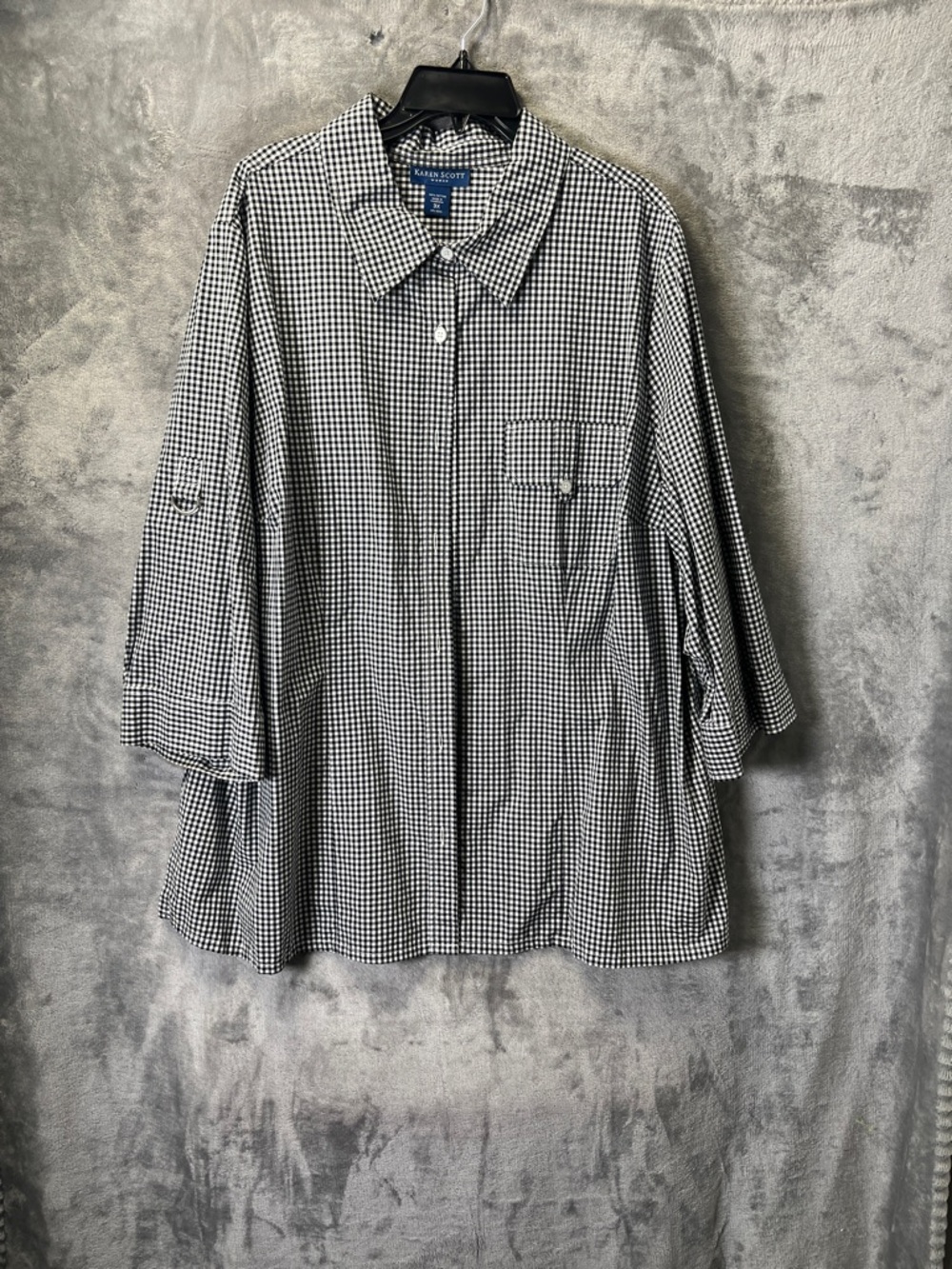 Karen Scott Black & White Gingham Button-Down Casual Shirt